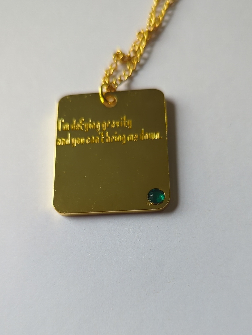 Disney Necklace With Pendant Wicked Gold Colored With Green Rhinestone Engraved